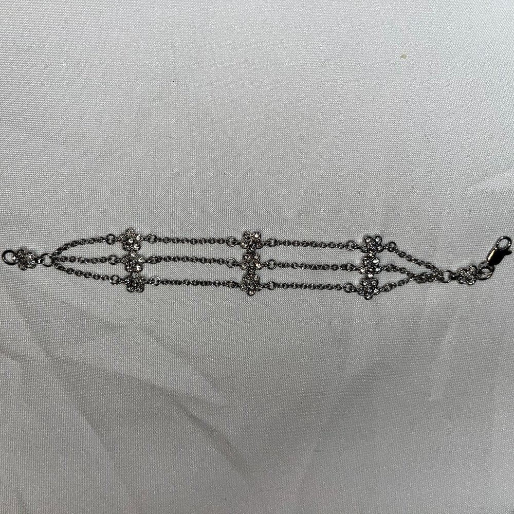BRACELET, SMALL LINK WITH FLOWERS, RHODIUM